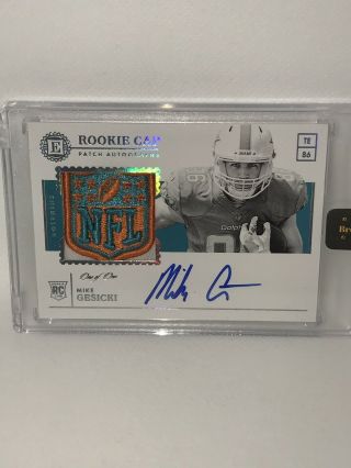 2018 Panini Encased Mike Gesicki Rookie Cap Nfl Shield Patch Auto 1/1 Dolphins