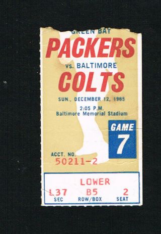 December 12,  1965 Green Bay Packers @ Baltimore Colts Nfl Football Ticket Stub