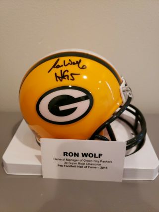 Ron Wolf Signed Packers Mini Helmet Hof Inscription Tristar