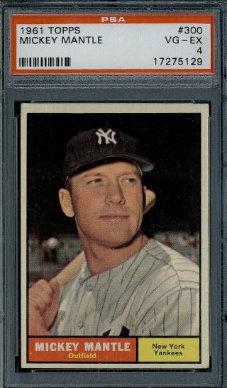 1961 Topps Mickey Mantle 300 Psa 4,  Vg - Ex Centered,  Great Color And Focus