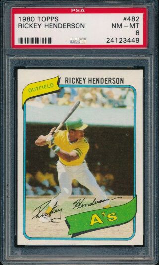 1980 Topps Rickey Henderson Rc Psa 8 Nm - Mt Rookie Card Oakland A 