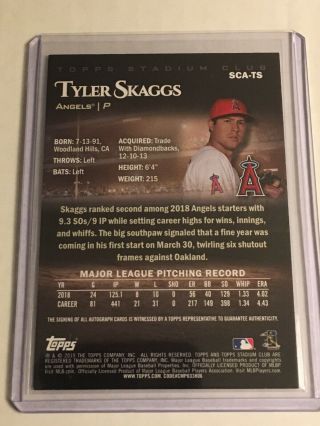 2019 Topps Stadium Club (Tyler Skaggs On Card Auto SCA - TS) - Los Angeles Angels 2