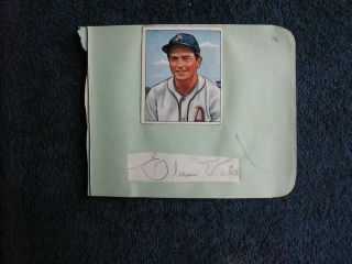 Elmer Valo Athletics Signed Cut Signature Page With 1950 Bowman Card Jsa