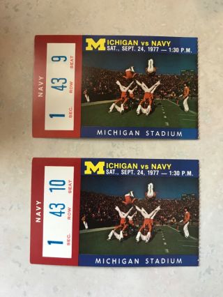 1977 Navy @ Michigan Football Ticket Stubs X 2 No Creases