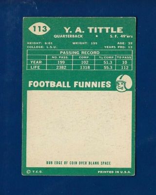 1960 Topps 113 Y.  A.  Tittle (HOF) (EX) San Francisco 49ers 2