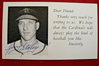 Jerry Staley Signed " Dear Friend " Photo Postcard St.  Louis Cardinals 1940s - D.