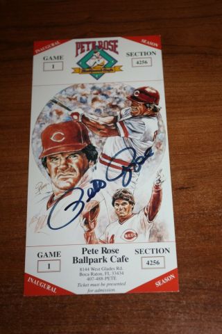Pete Rose Autographed Ballpark Cafe Tickets Jumbo Pc 1992 Inaugural Auto