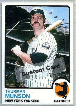 Thurman Munson York Yankees 1973 Style Custom Made Baseball Card Blank Back