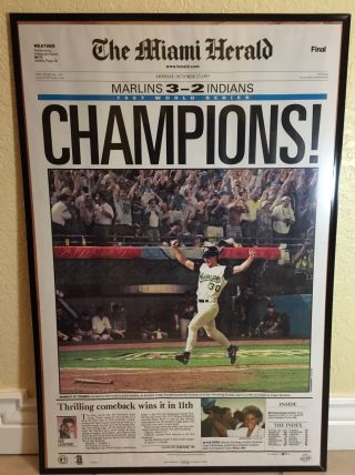 Florida Marlins 1997 World Series Poster Miami Herald Front Page Mlb Baseball