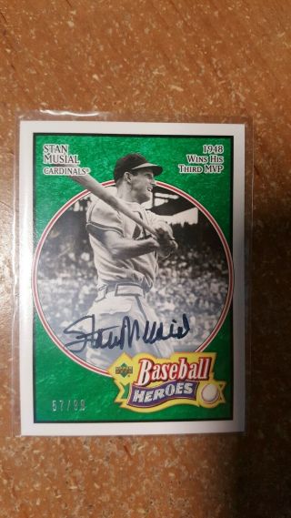 2005 Upper Deck Baseball Heroes Stan Musial Auto Autograph 99 Hof On Card Signed