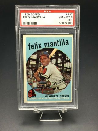 1959 Topps Baseball Felix Mantilla Psa Nm - Mt 8 (oc) 157 Milwaukee Braves