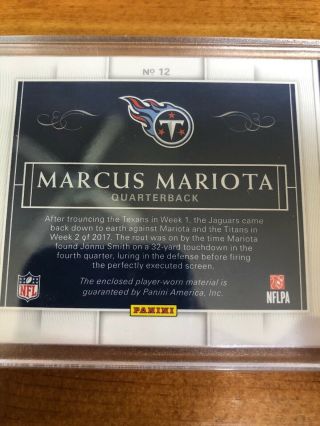 2017 National Treasures Marcus Mariota Colossal Materials Patch /10 3