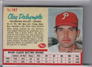 1962 Post Cereal 197 Clay Dalrymple Philadelphia Phillies 6157