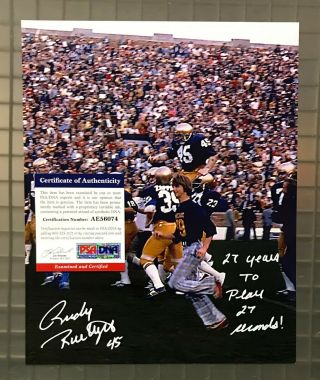 Rudy Ruettiger Signed Inscribed 8x10 Carryoff Photo Autographed Psa/dna