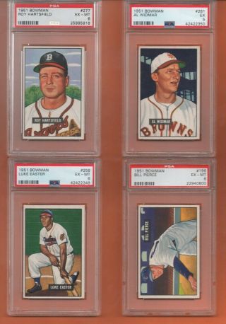 Bill Pierce 196 1951 Bowman Baseball Card Graded Psa 6 Ex/mint - One Card