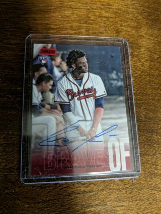 Ronald Acuna Jr Autographed Rookie 2018 Topps Stadium Club Red Foil 8/50