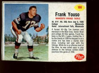 1962 Post Cereal Football Card 186 Frank Youso Sp Ex