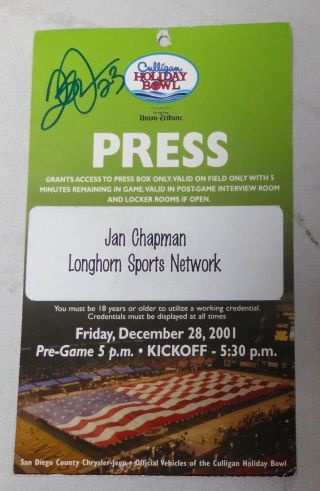 Quentin Jammer Signed 2001 Holiday Bowl Game Press Pass Texas Longhorns Ut Auto