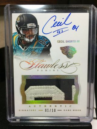 2014 Flawless Cecil Shorts Game Worn Nameplate Patch Autograph Gold 1/10 Auto