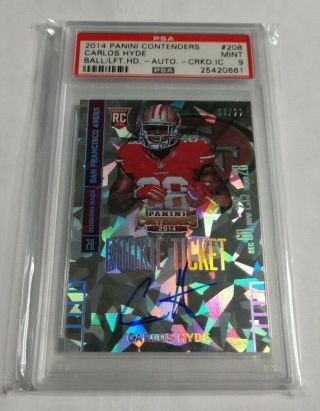 Carlos Hyde - 2014 Contenders - Rookie Autograph - Cracked Ice - /22 - Psa 9 -
