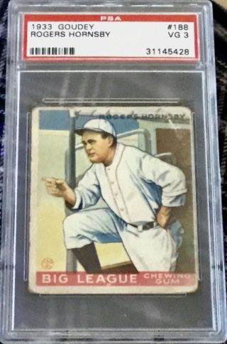 1933 Goudey 188 Rogers Hornsby (hof) St.  Louis Browns - Psa 3 Vg Awesome Card
