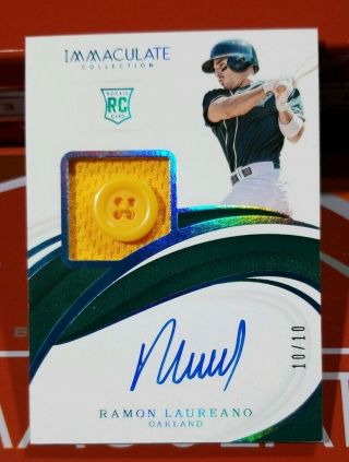 2019 Panini Immaculate Rc Ramon Laureano Auto Button Patch 10/10 Oakland A 