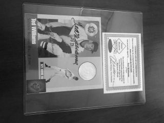 Ted Williams Signed Hall Of Fame Card W/silver Coin Authentic Green Diamond