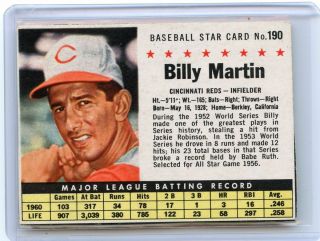 1961 Post Cereal 190 Billy Martin " Box ",  Cincinnati Reds,  Set Break,  070217