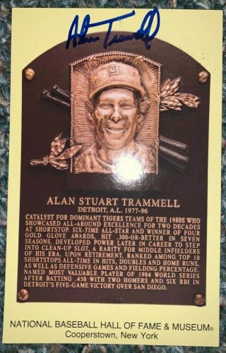 Alan Trammell Signed Autograph Hof Plaque Postcard Hall Of Fame Tigers Auto
