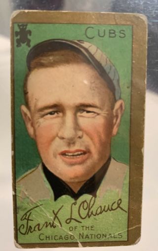 T205 1911 Cycle Gold Borders - Frank Chance,  Chicago Cubs Hof,  Good,  Reverse