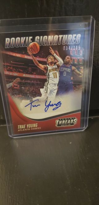 2018 - 19 Panini Threads Trae Young Rookie/rc Auto 034/105 Hot