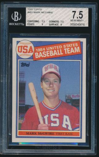 1985 Topps Rookie 401 Mark Mcgwire Olympic Usa Rc Bgs 7.  5 Nm,