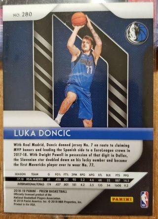 2018 18 - 19 Panini Prizm Luka Doncic Rookie RC 280,  Dallas Mavs 2