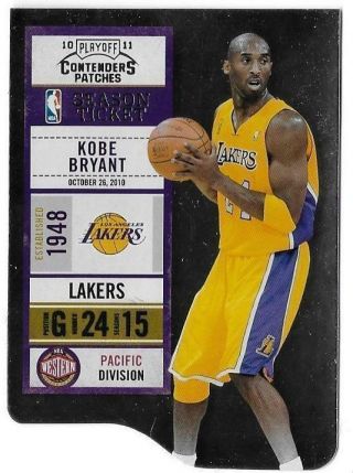 2010 - 11 Playoff Contenders Patches Kobe Bryant Season Ticket /299 Die - Cut 1