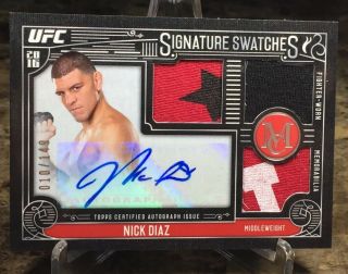 2016 Topps Ufc/museum Nick Diaz (10/149) (triple Relic) Auto/signed Card