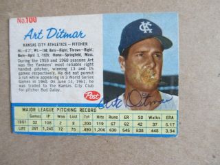 Art Dittmar 1962 Post Cereal Baseball Card Good/ Vg Autographed