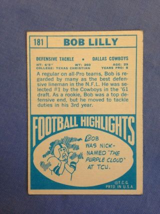 1968 topps football 181 bob lilly dallas cowboys 3