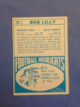 1968 topps football 181 bob lilly dallas cowboys 4