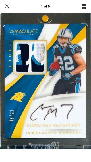 2017 IMMACULATE CHRISTIAN McCAFFREY ROOKIE NUMBERS ON CARD AUTO PATCH SSP 6/22 2
