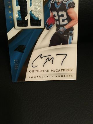 2017 IMMACULATE CHRISTIAN McCAFFREY ROOKIE NUMBERS ON CARD AUTO PATCH SSP 6/22 6