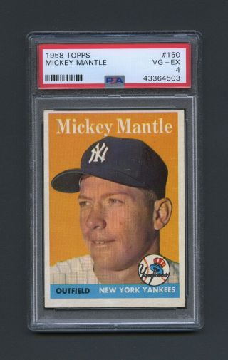 1958 Topps Mickey Mantle York Yankees 150 Baseball Card Psa 4