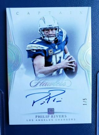 Phillip Rivers Auto 1/5 2018 - 19 Panini Flawless Football Card " Captain " Blue Ink