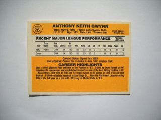 1983 Donruss Tony Gwynn Rookie Card Near (598) Padres 2