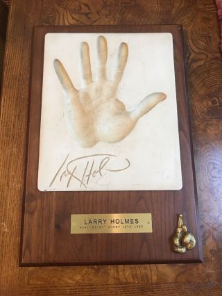 Larry Holmes World Champ Autographed Hand Print Plaque 2