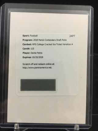 2018 Contenders Draft Picks Cracked Ice Variation A Dante Pettis Rc Auto Redempt