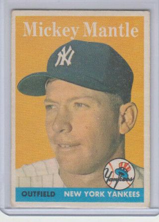 1958 Topps 150 Mickey Mantle York Yankees Hof Centered Vg To Vgex