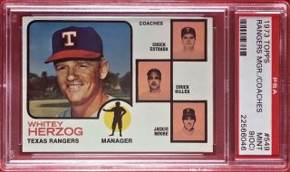 1973 Topps Managerial Rookie 549 Whitey Herzog Rc Psa 9 (oc) Texas Rangers