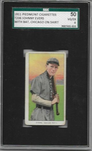1909 - 11 T206 Johnny Evers With Bat Chicago On Shirt Piedmont 350 - 460 Sgc 50 Vgex