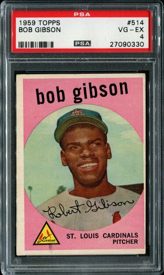 1959 Topps Bob Gibson Hof Rookie Rc 514 Psa 4 Vg - Ex