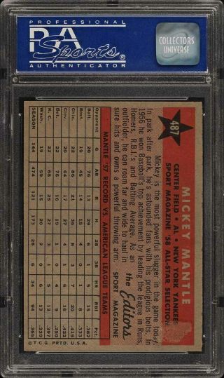 1958 Topps Mickey Mantle ALL - STAR 487 PSA 7 NRMT (PWCC) 2